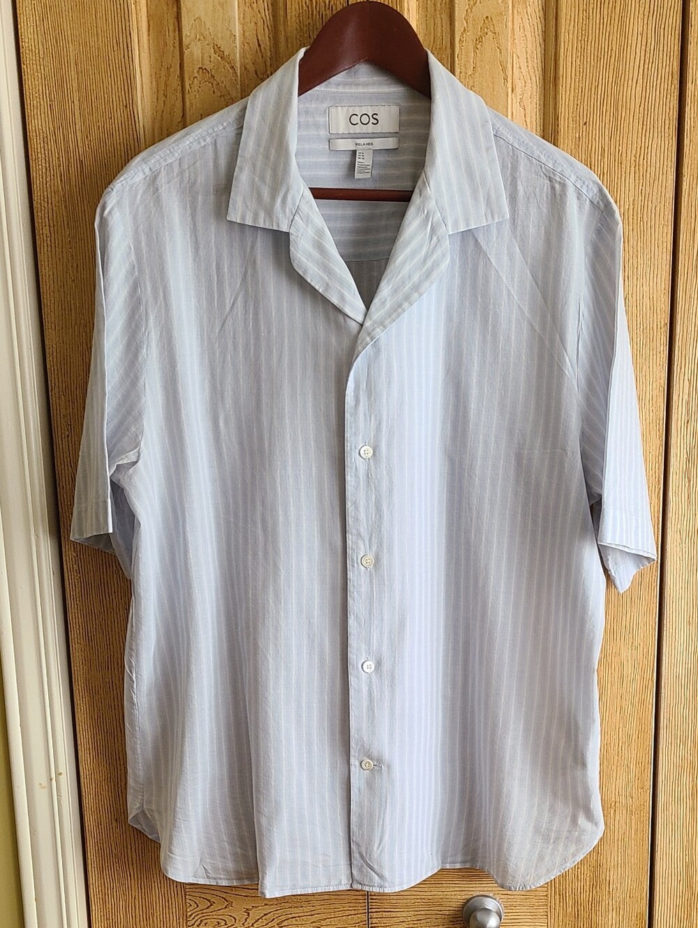 COS Light Blue & White Striped Short-Sleeve Button-Down Shirt